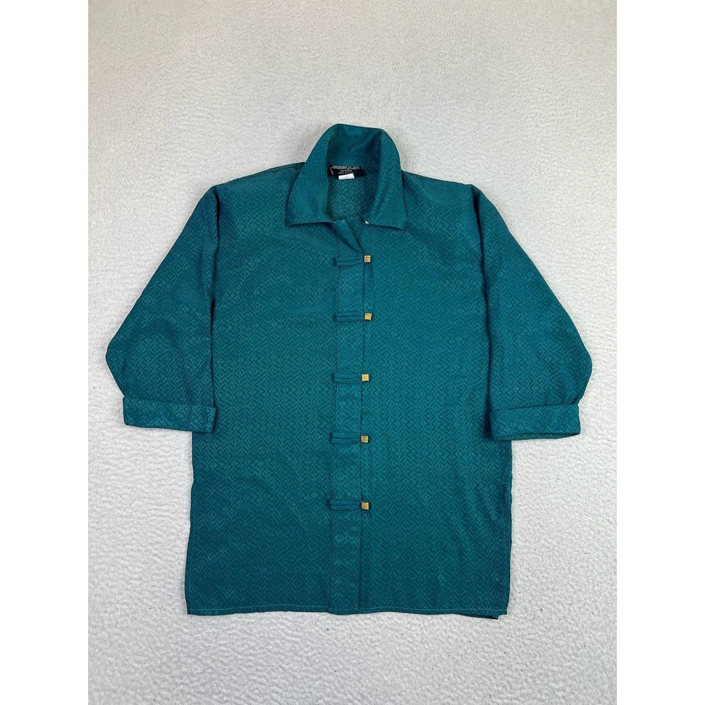 Vintage Michael B LTD. Jacket Womens Petite 8 Teal Jacquard Brocade Made USA 90s